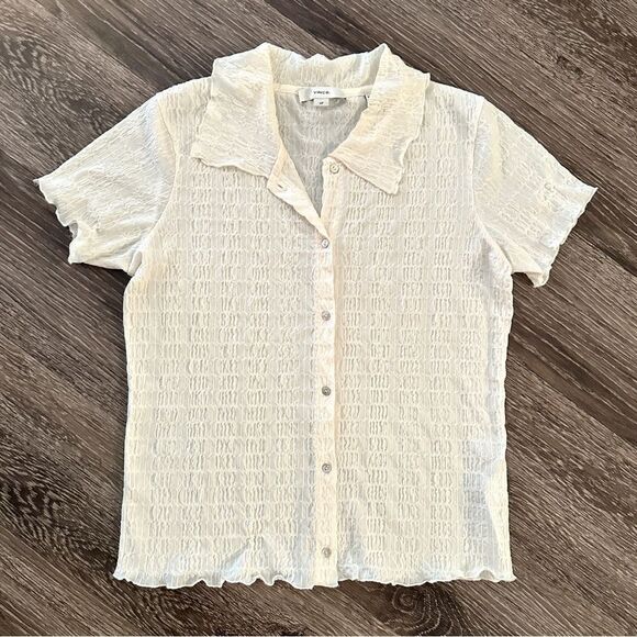 Vince Smocked Short-Sleeve Buttoned Top - Picture 1 of 6